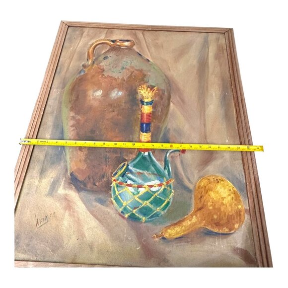 Signed Still Life Painting Rustic Pottery Jug Chianti Wine Bottle Artistic READ - Picture 7 of 10